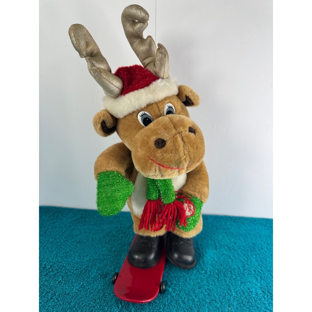 Animated Musical Reindeer Christmas Plush Toy Skateboard Santa Hat Scarf‎